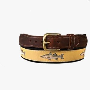 Mens Preston Leather Yellow Sand Snook Fish Belt